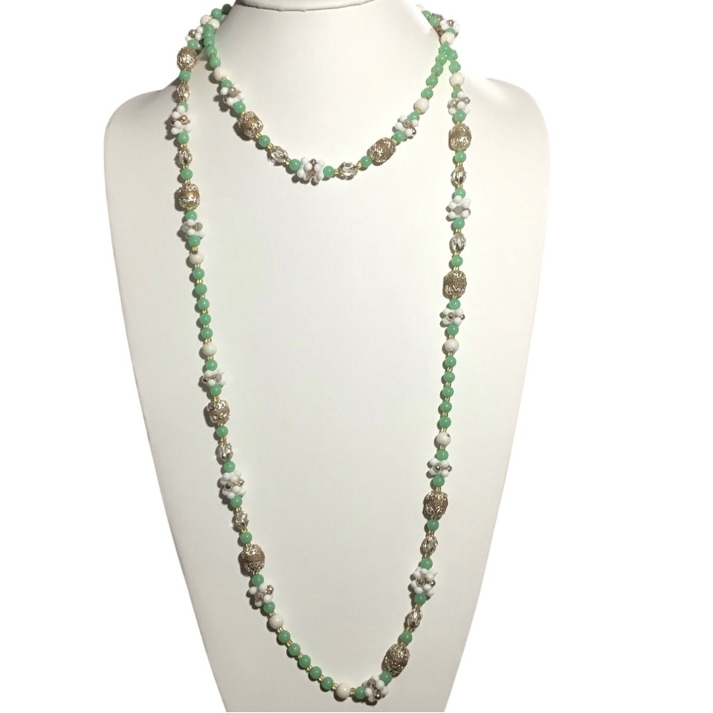 Vtg Beaded Necklace Acrylic Beads Gold Tone Metal Costume Fashion Jewelry